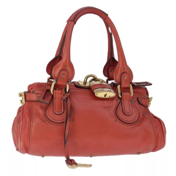 Chloe Paddington Hand Bag Leather Red Gold Silver Auth - Picture 3 of 16